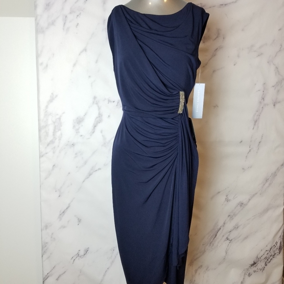 LONDON TIMES Navy faux Wrap dress, fully lined. - Picture 1 of 8